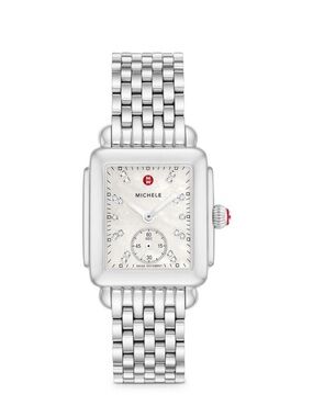 Small Michele Silver Stainless Steel Bracelet Watch with White Dial